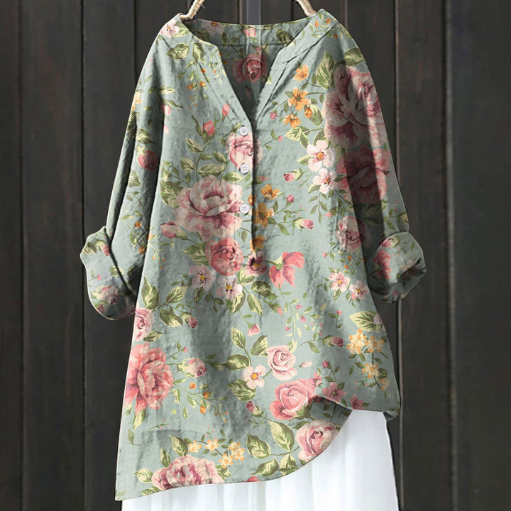 Levoire | Robe Chemise Fleurie Bleu canard et rose