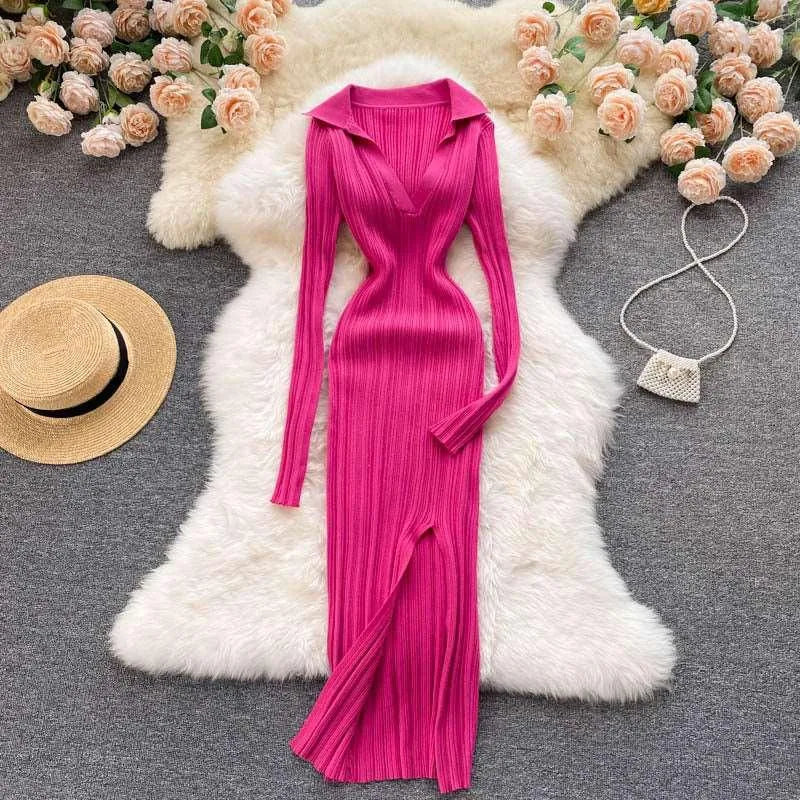 Levoire | Robe à manches longues en tricot extensible Rose pâle Une taille