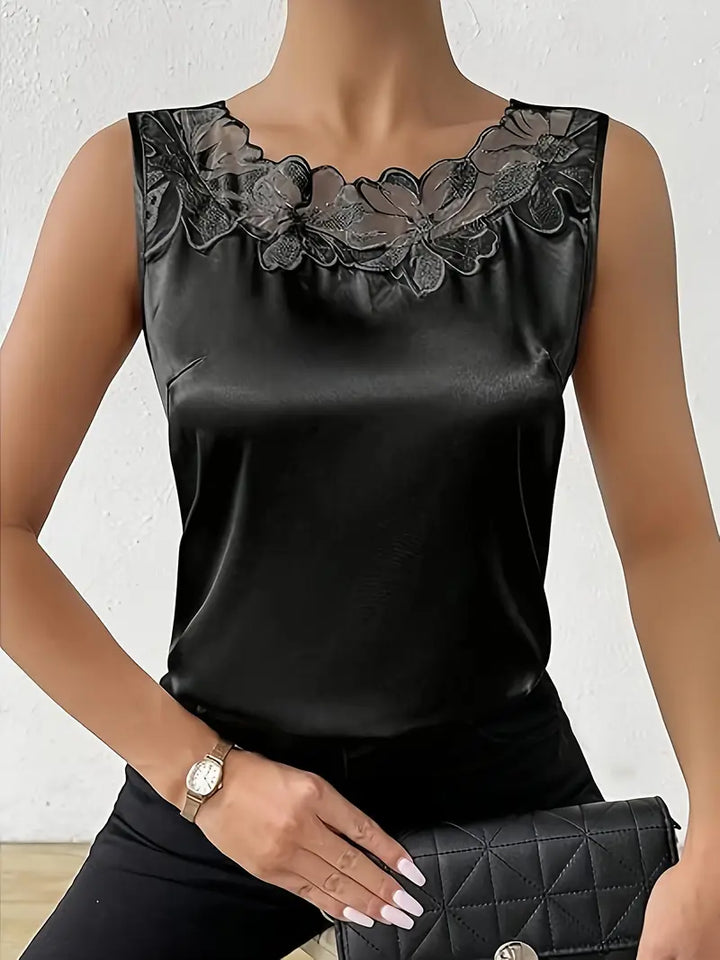 Levoire | Blouse Satin Avec Détail Floral Pour Femmes Noir