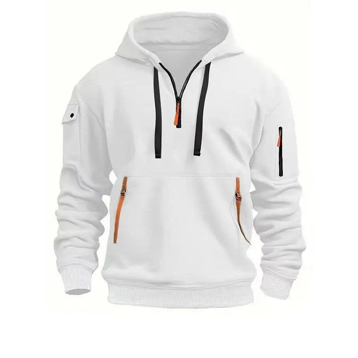Levoire | Sweat À Capuche Zippé Demi À Manches Longues Avec Poches Blanc