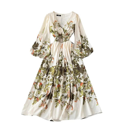 Levoire | Robe à fleurs rétro française écrite avec décolleté en V