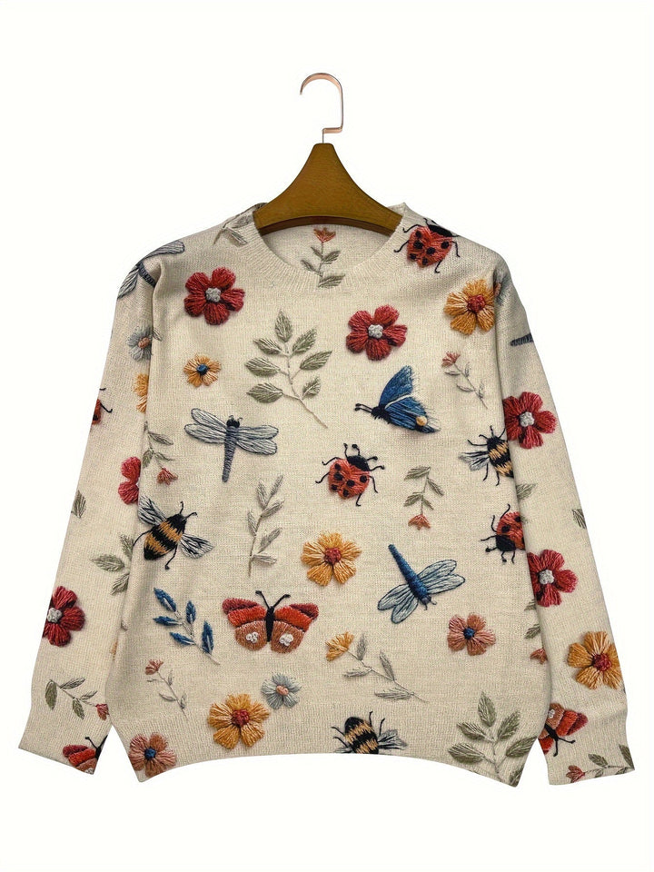 Levoire | Pull Confortable Avec Motif De Fleurs Et De Libellules