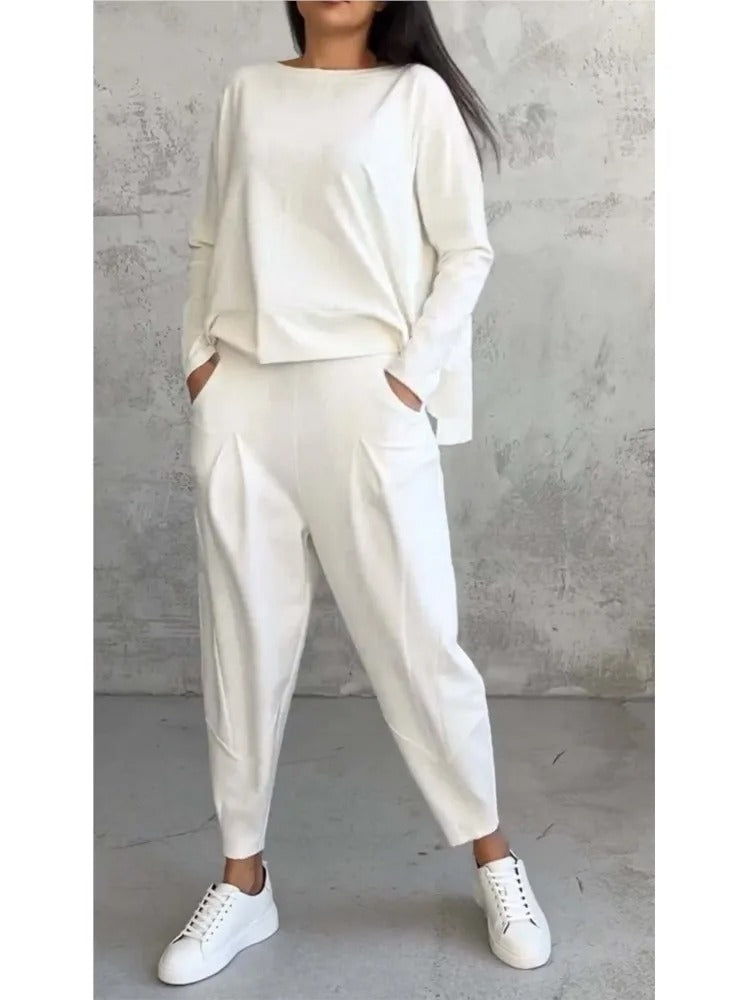 Levoire | Ensemble Éléga Nt Deux Pièces Avec Haut À Manches Longues Et Pantalon Blanc