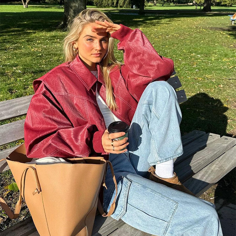 Levoire | Grande Taille Veste En Faux Cuir Bordeaux