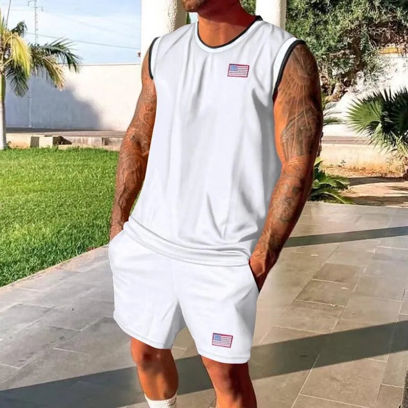 Levoire | Ensemble de shorts de sport et de t-shirts à manches courtes pour hommes Blanc