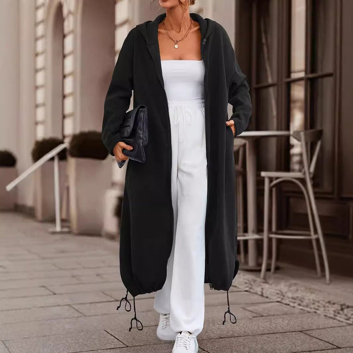 Levoire | Long, Épais, Veste Décontractée Unicolore Pour Femmes Noir