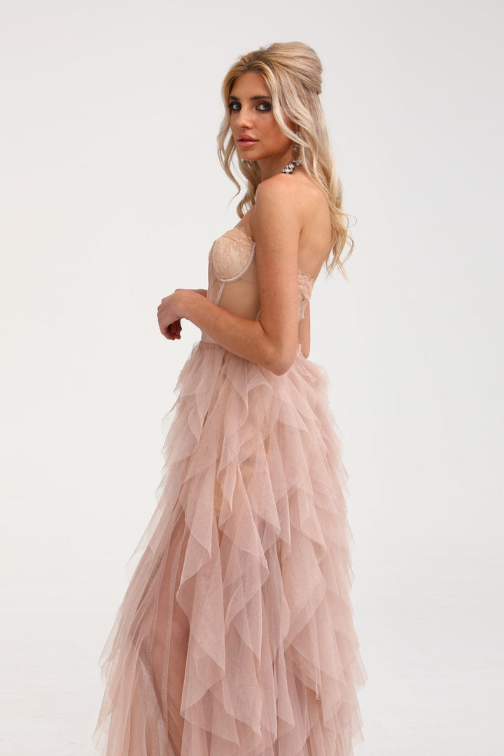 Levoire | Robe Maxi En Maille Bustier Rose