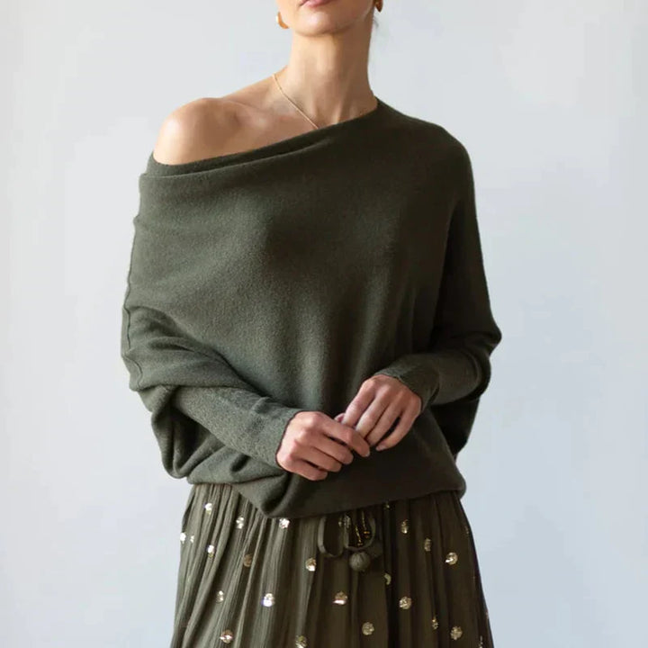 Levoire | Pull Asymétrique Moderne Avec Encolure Bateau Pour Femmes Vert Taille unique