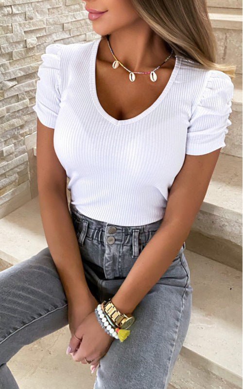Levoire | T-shirt à manches courtes avec poches élastiques, encolure en V, pour femmes Blanc