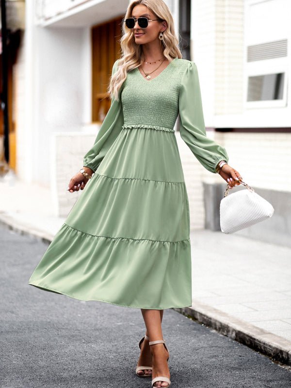 Levoire | Robe élégante et stylée avec des volants et décolleté en V Vert