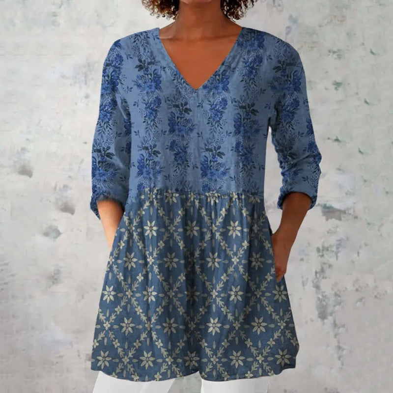 Levoire | Blouse Vintage À Imprimé Floral Bleu