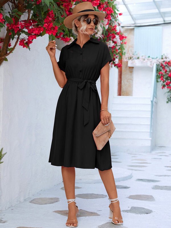 Levoire | Élégante chemise à boutons décontractée-robe avec ceinture à la taille Musta