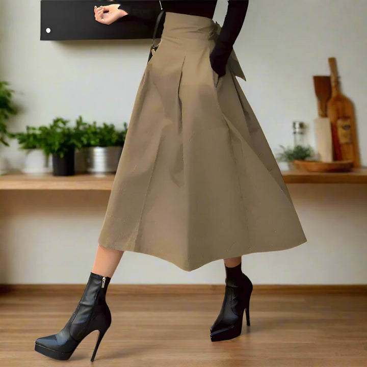 Levoire | Sch Sophistiqué Taille Haute Accent Nœud Jupe Serrée Khaki