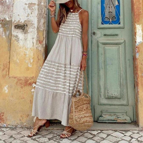 Levoire | Robe à bretelles élégante pour dames, col rond et grande encolure à volants
