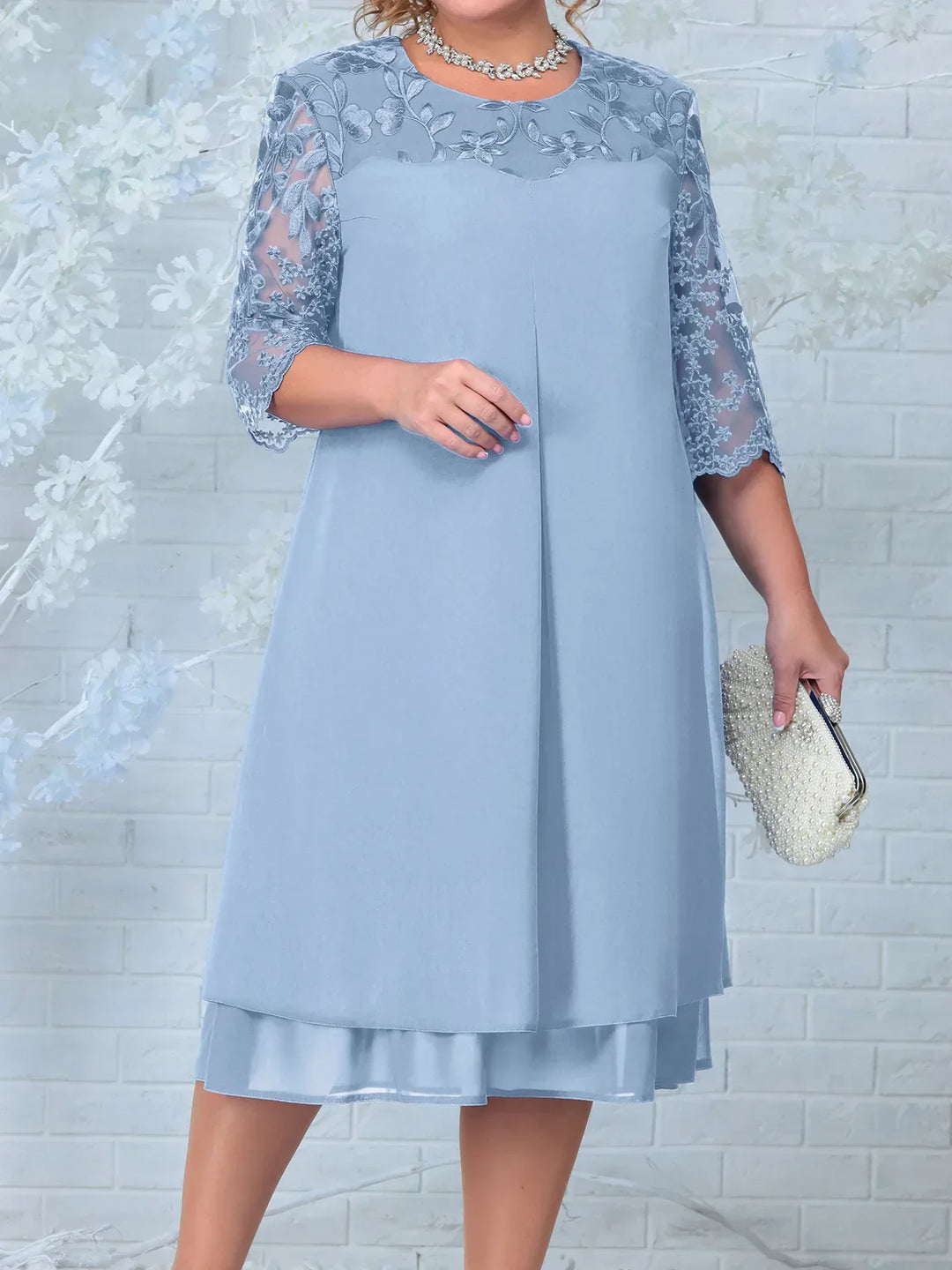 Levoire | Robe De Soirée Brodée Grande Taille Robe Maxi Confortable Pour Femmes Bleu ciel