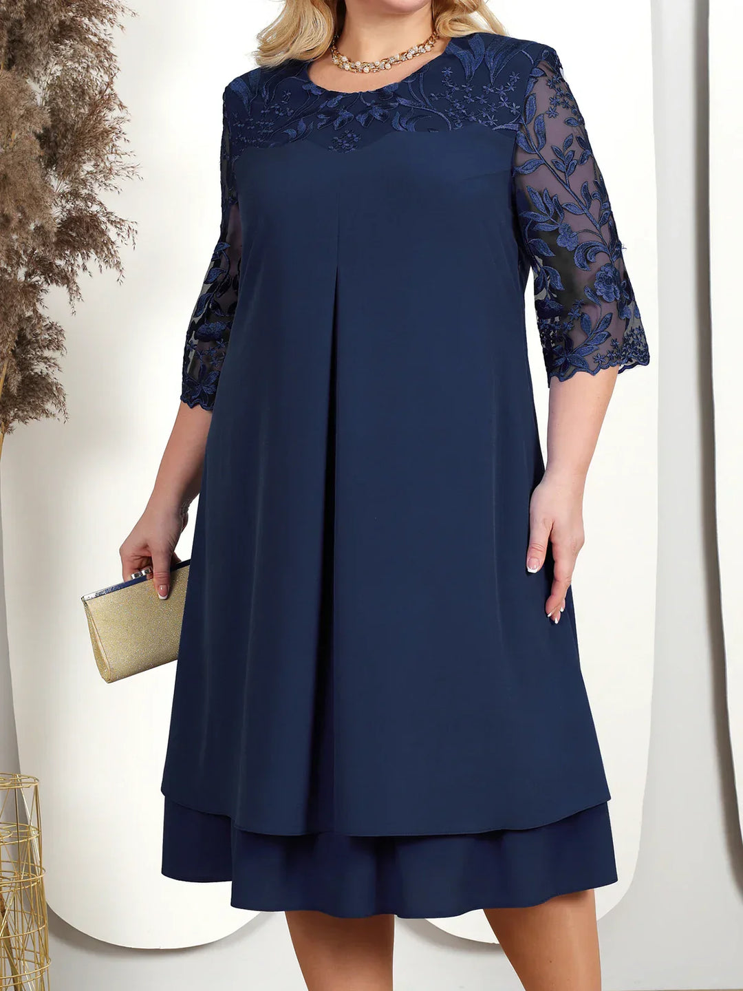 Levoire | Robe De Soirée Brodée Grande Taille Robe Maxi Confortable Pour Femmes Bleu marine