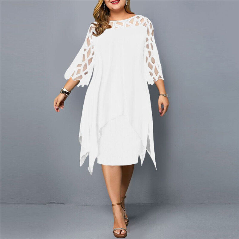 Levoire | Robe Midi Pour Femmes En Grande Taille Robe Confortable Pour Occasions Festives Weiss