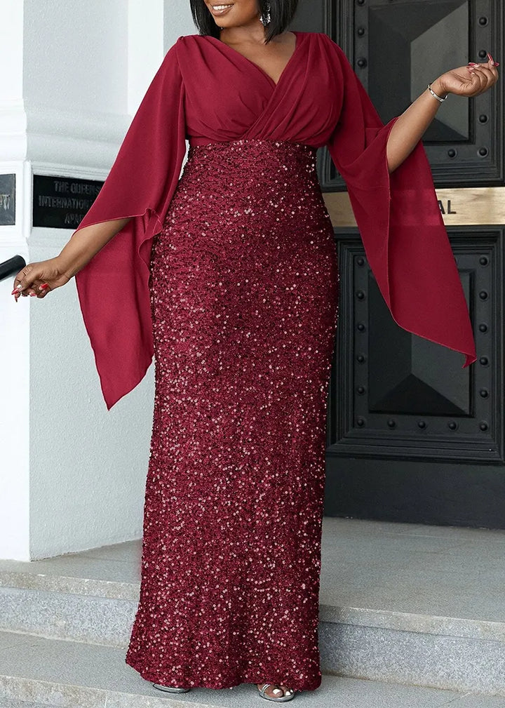 Levoire | Robe De Soirée Longue Grandes Tailles Robe Maxi Festive Pour Femmes Bourgogne