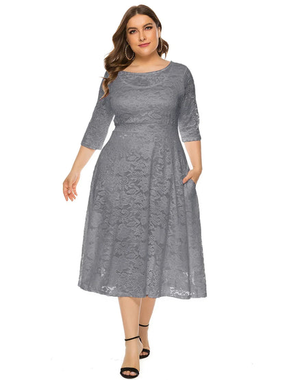 Levoire | Robe En Dentelle Pour Femmes Robe Longue Avec Dentelle Contrastée Gris