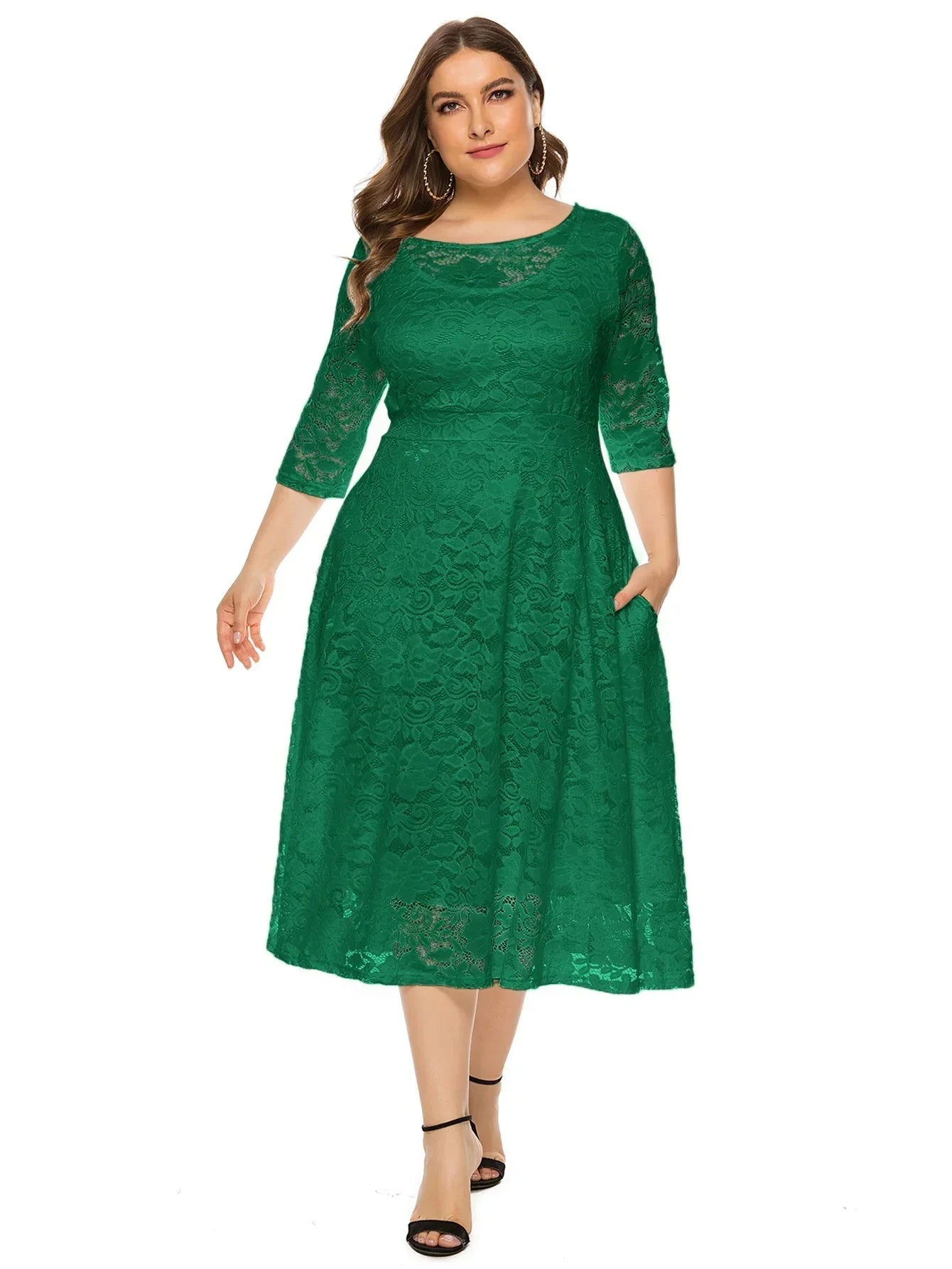 Levoire | Robe En Dentelle Pour Femmes Robe Longue Avec Dentelle Contrastée Vert