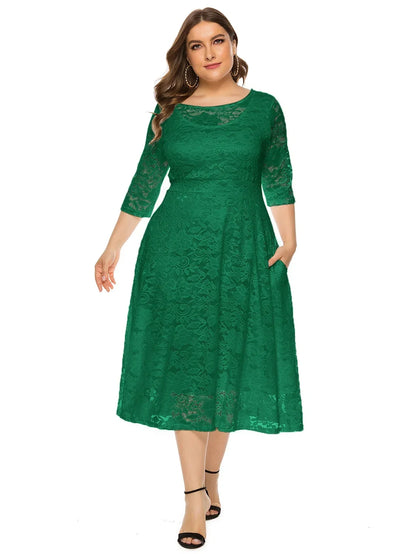 Levoire | Robe En Dentelle Pour Femmes Robe Longue Avec Dentelle Contrastée Vert