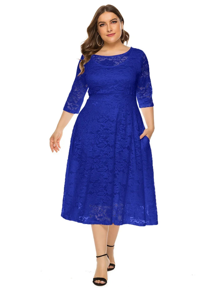 Levoire | Robe En Dentelle Pour Femmes Robe Longue Avec Dentelle Contrastée Bleu roi