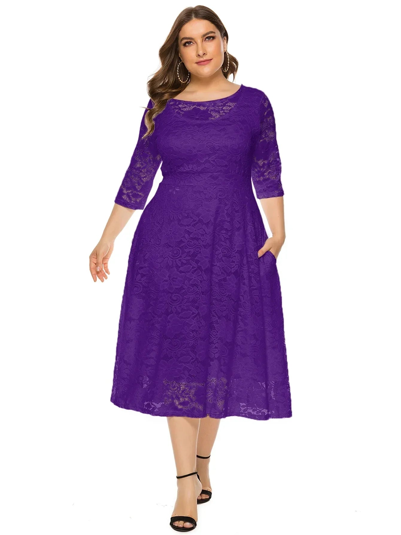 Levoire | Robe En Dentelle Pour Femmes Robe Longue Avec Dentelle Contrastée Lilas