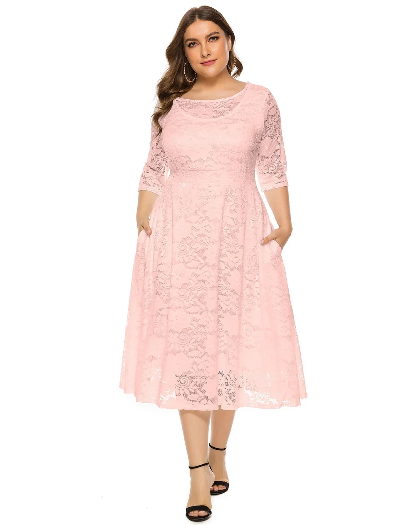 Levoire | Robe En Dentelle Pour Femmes Robe Longue Avec Dentelle Contrastée Rosa