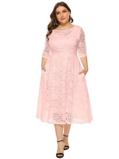 Levoire | Robe En Dentelle Pour Femmes Robe Longue Avec Dentelle Contrastée Rosa