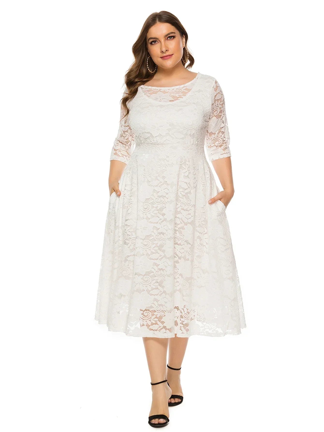 Levoire | Robe En Dentelle Pour Femmes Robe Longue Avec Dentelle Contrastée Blanc
