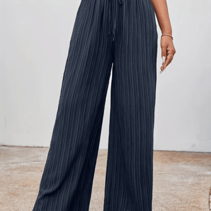 Levoire | Pantalon large avec taille haute et cordon de serrage Bleu marine