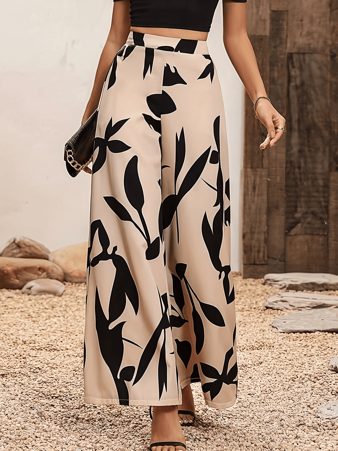 Levoire | Pantalon large pour femmes avec imprimé feuillage