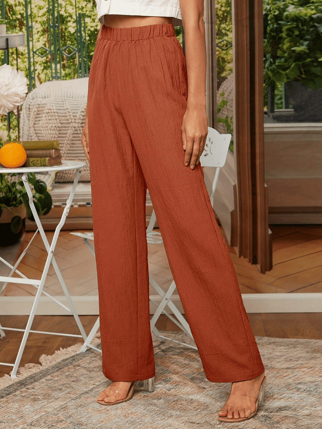 Levoire | Pantalon large pour femmes avec stretch et confort Orange-Rouge
