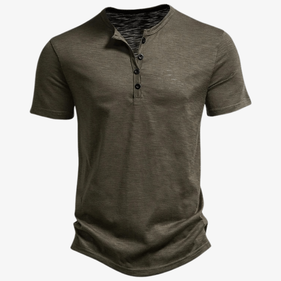 Levoire | T-shirt décontracté pour hommes avec boutons confortable et léger vert olive