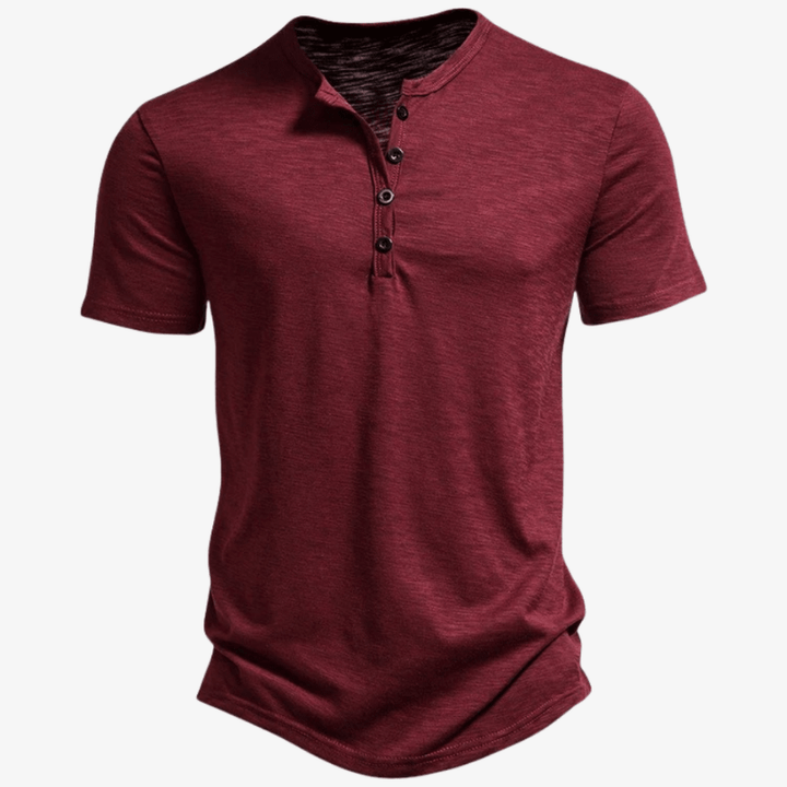 Levoire | T-shirt décontracté pour hommes avec boutons confortable et léger Rouge vin