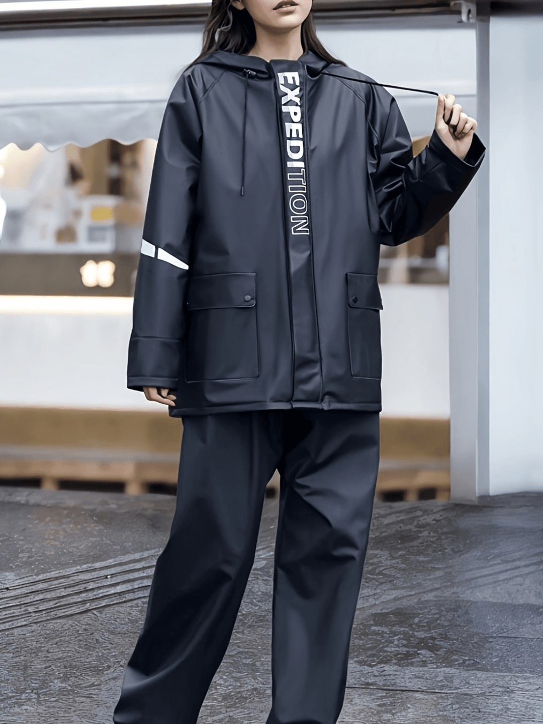 Levoire | Ensemble de pluie pour femmes avec capuche manteau de pluie noir