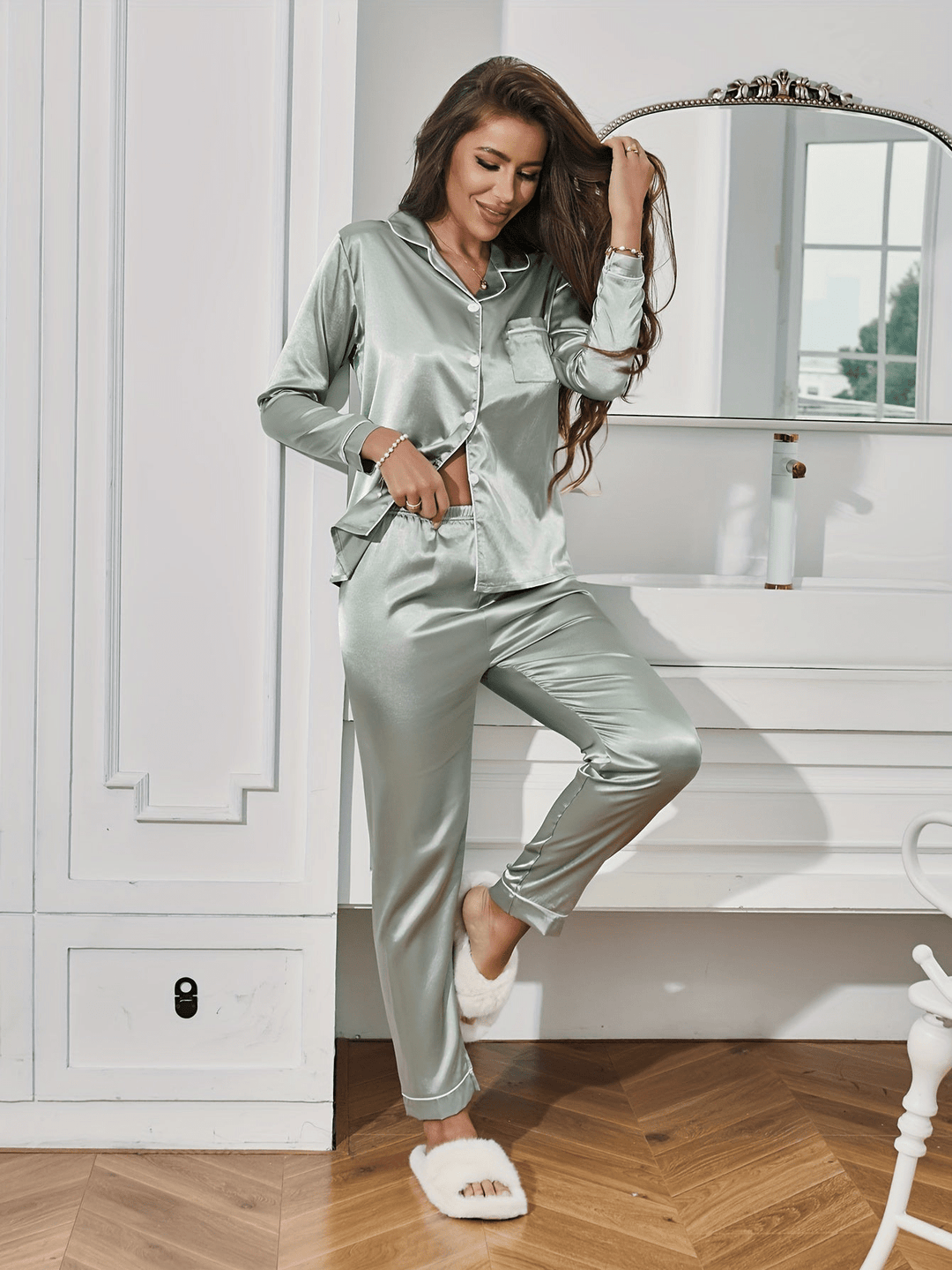 Levoire | Pyjama satin élégant femme Vert clair