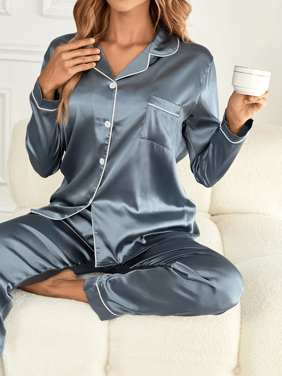 Levoire | Pyjama satin élégant femme Bleu Clair