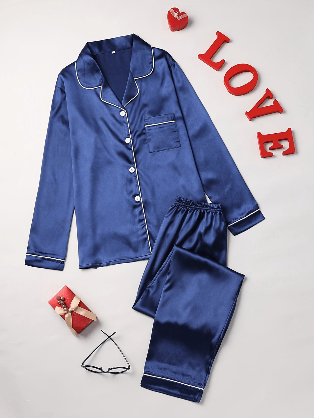 Levoire | Pyjama satin élégant femme Bleu marine
