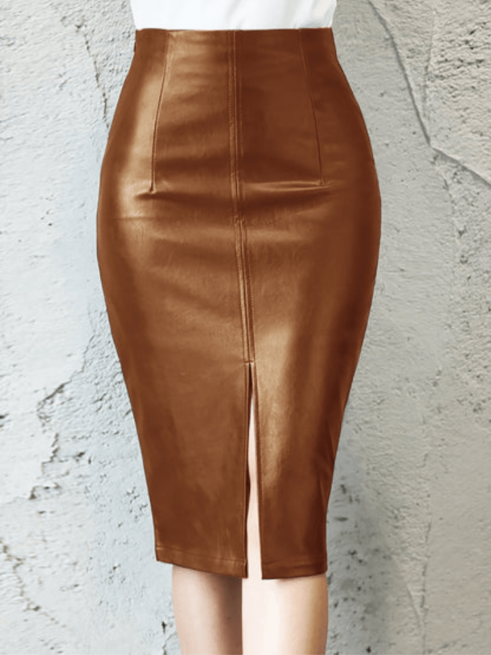 Levoire | Jupe cuir fendue taille haute Braun