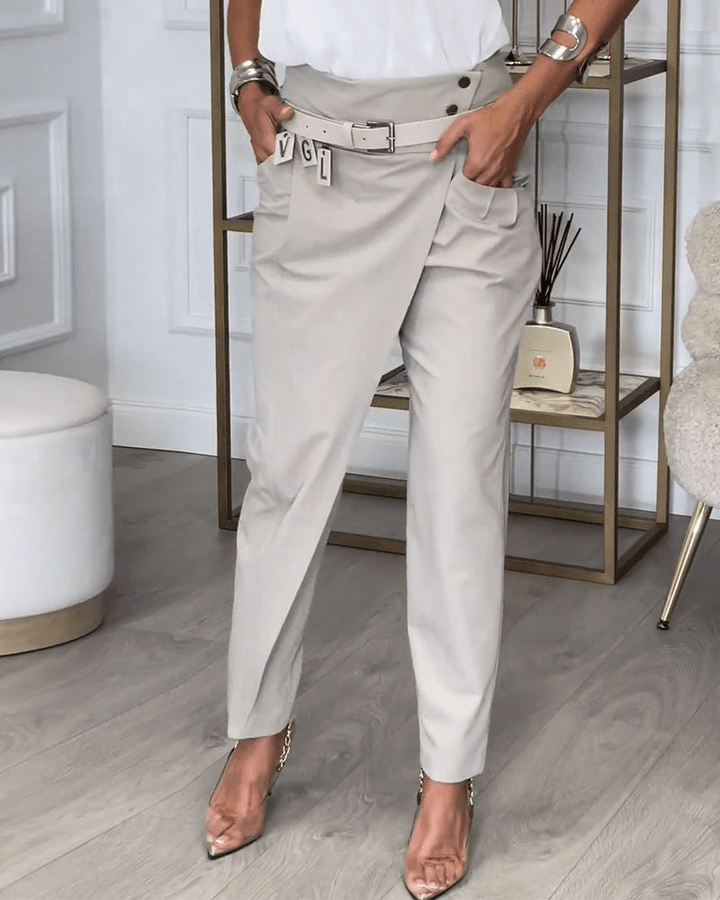Levoire | Pantalon Patchwork Avec Ceinture Pantalon Femme Gris
