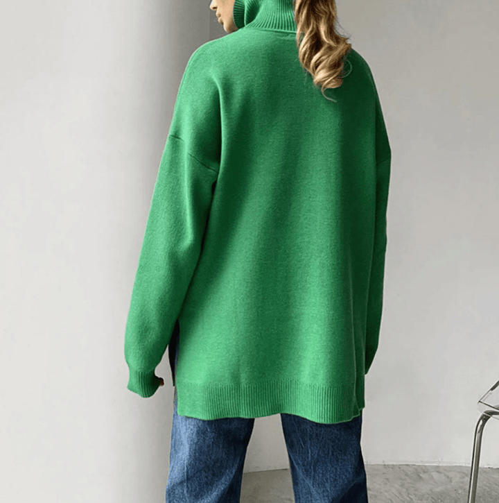 Levoire | Pull tricoté élégant avec fentes latérales pour femmes, sweat-shirt col roulé