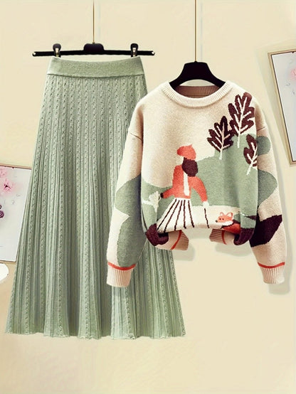 Levoire | Ensemble d'automne confortable - jupe et pull 2XL