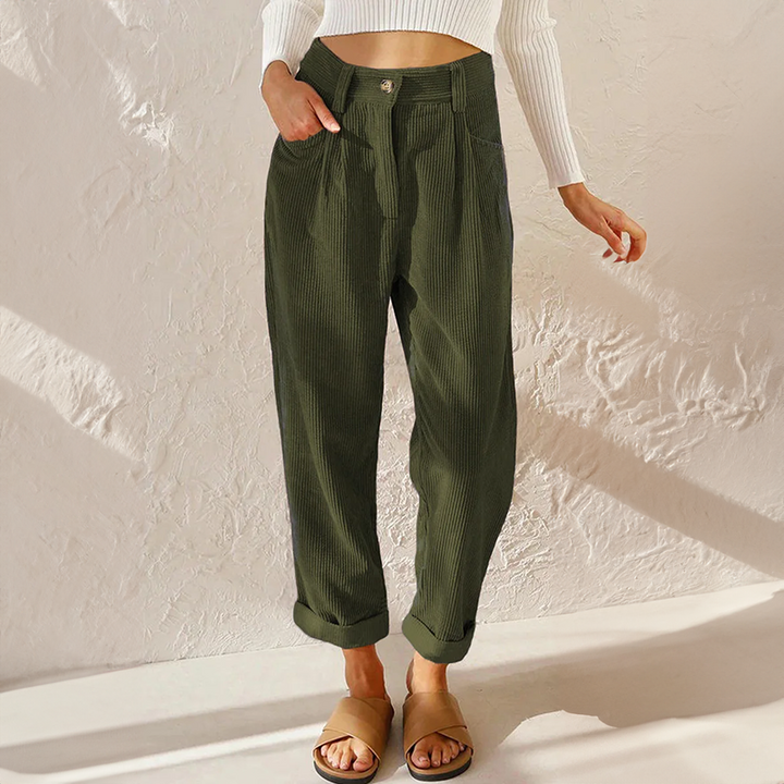 Levoire | Pantalon En Velours Côtelé Décontracté Pour Femmes Confortable, Élégant Et Polyvalent Vert