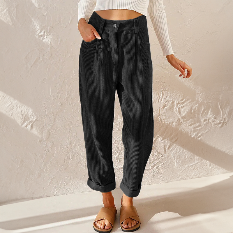 Levoire | Pantalon En Velours Côtelé Décontracté Pour Femmes Confortable, Élégant Et Polyvalent Noir