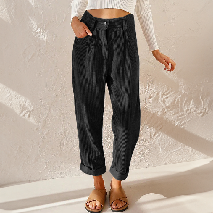 Levoire | Pantalon En Velours Côtelé Décontracté Pour Femmes Confortable, Élégant Et Polyvalent Noir