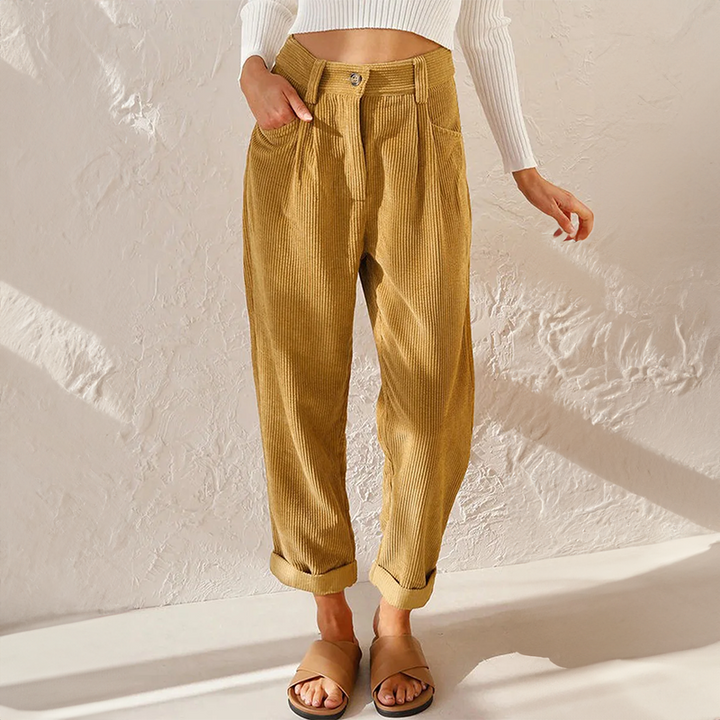 Levoire | Pantalon En Velours Côtelé Décontracté Pour Femmes Confortable, Élégant Et Polyvalent Rayon de soleil Jaune