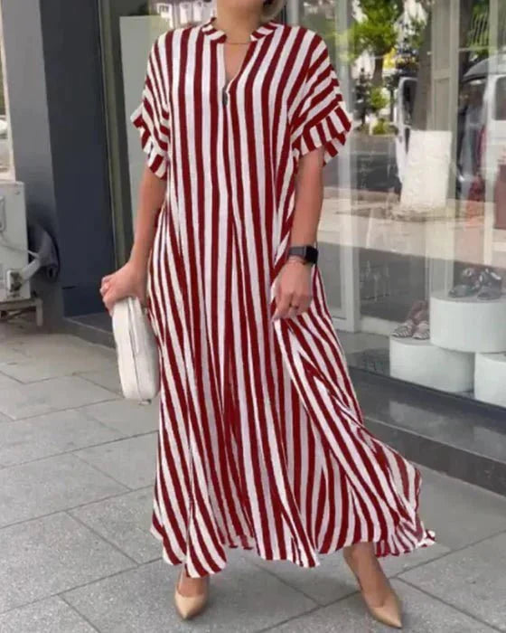 Levoire | Robe chemise à col en V avec imprimé rayé Rouge