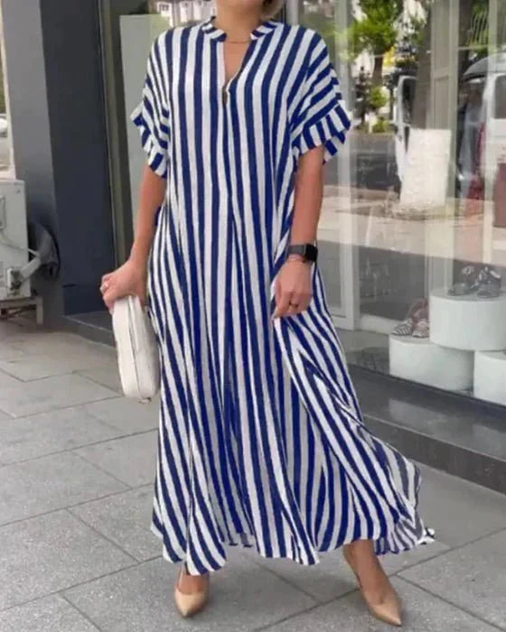 Levoire | Robe chemise à col en V avec imprimé rayé Bleu