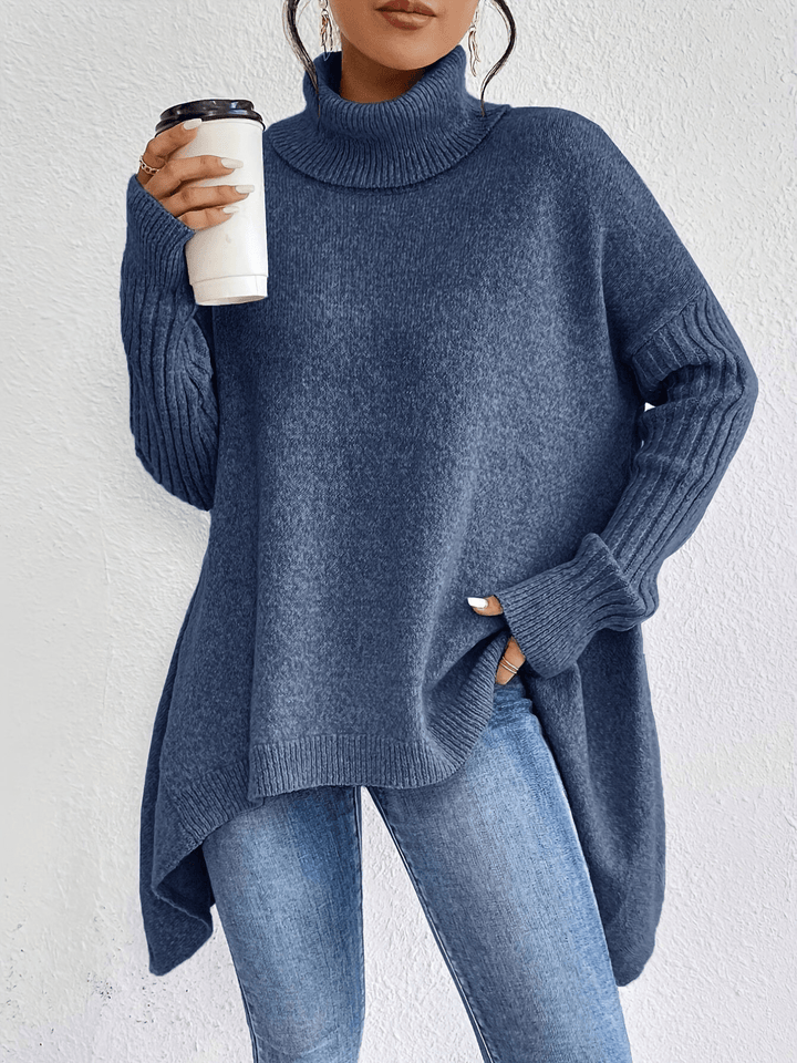 Levoire | Pull à col roulé en coton décontracté pour femmes Pullover Jumper Gilet Bleu